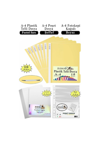 Telli Dosya Plastik A4 10 Lu Poşet Dosya 50 Li A4 Fotokopi Kağıdı 100 Adet 1 Paket Ekonomik Kaliteli Şeffaf Kapak Dosya Bej
