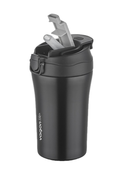 Vagonlife Fiftyfifty Çift Kapak Sistemli Pipetli/pipetsiz 400ml Çelik Mug Ff2004vgn Siyah