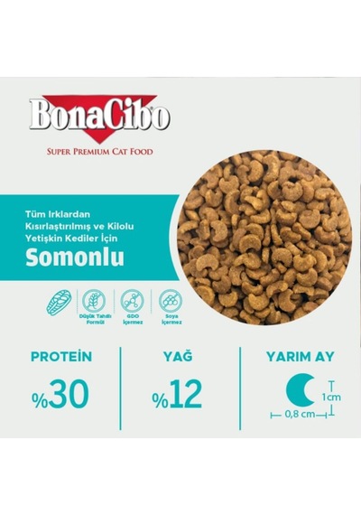 Bonacibo Sterilised Somonlu Kedi Maması 2 Kg & Sığır Etli Soslu Konserve Seti 6x400 Gr