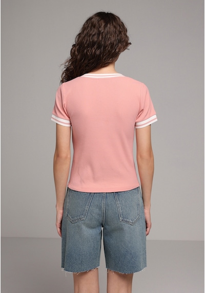 Colin's Colins Slim Fit V Yaka Düz Kadın Pembe Kısa Kol Tişört Cl1080062 Q1.v1 Prs