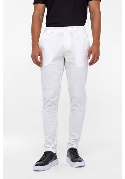 Süvari Beyaz Slim Armürlü Jogger Pantolon