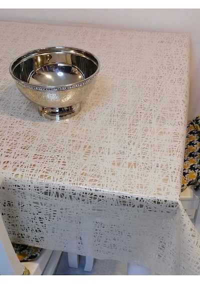 İthal Pvc Muşamba - Desenli Silinebilir Masa Örtüsü 11lace011 Krem