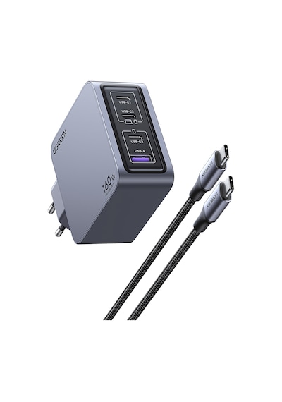 Ugreen Nexode Pro 160w Gan Hızlı Şarj Cihazı 100w Kablolu Usb-c Qc Pd 3xusb-c, 1xusb-a, Uzay Grisi, 25877