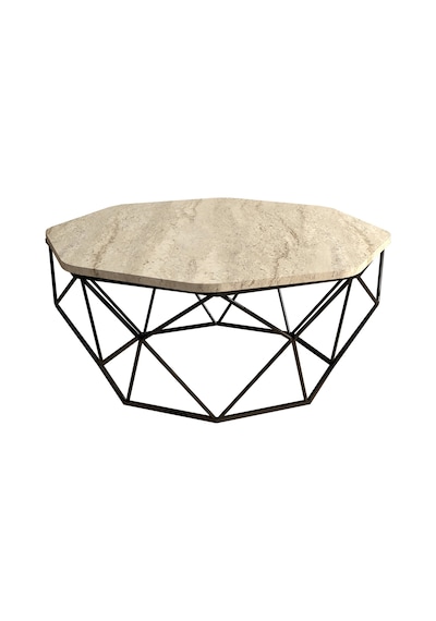 Diamond Metal Ayaklı Orta Sehpa - Traverten Traverten