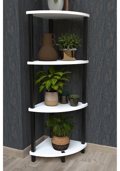 Flora 4 Raflı Moblen Çiçeklik Saksılık Balkon Bahçe Dekor Raf Stand-beyaz Beyaz