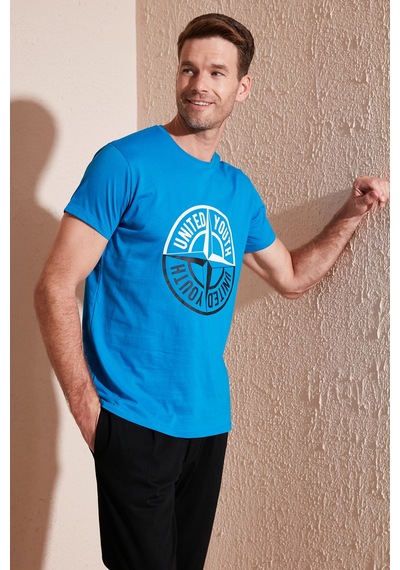 Buratti Baskılı Bisiklet Yaka Pamuklu Slim Fit Erkek T Shirt 541Pusula Mavi Buratti Baskılı Bisiklet Yaka Pamuklu Slim Fit Erkek T Shirt 541Pusula Mavi