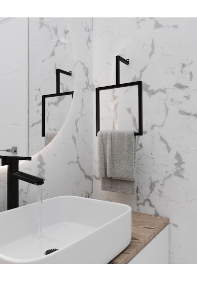 Aju Havluluk Metal Ev Mutfak Banyo Duvara Monte Havlu Tutacağı Kare Modern Şık Tasarım Siyah