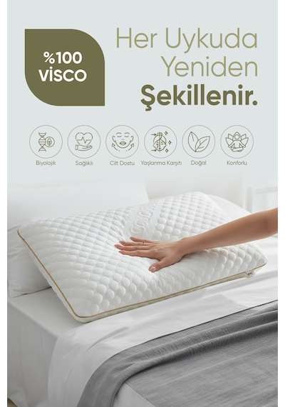 Beauty Visko Yastık Ortopedik - Visco Güzellik Yastığı - Yaşlanma Karşıtı Visco Yastık Beyaz