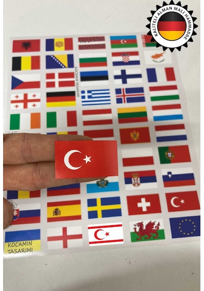 Avrupa Ülkeleri Bayrak Sticker Seti 50 Adet 5x3 Cm Araç Laptop Valiz Kask Defter Kaliteli Etiket Renkli