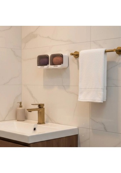 Duvara Monte İkili Kapaklı Plastik Katı Sabunluk Organizer Banyo & Mutfak İçin Yapışkanlı Sabun Kutusu Ve D Diğer