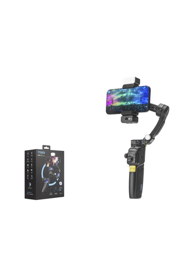 Tokqı M06 3 Eksenli Gimbal Selfie Çubuğu Aı Takipli Işıklı Mikrofonlu Bluetooth Tripod Siyah