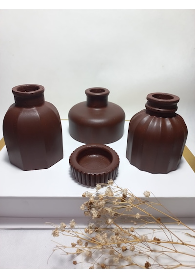 Modern Minimal Vazo Set 3'lü, Ev & Ofis Hediyelik, Dekoratif Obje, Kahverengi