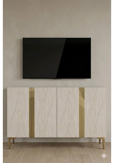 Ka1298btg Anka Konsol Ve Tv Sehpası Beyaz-traverten-gold 120cm