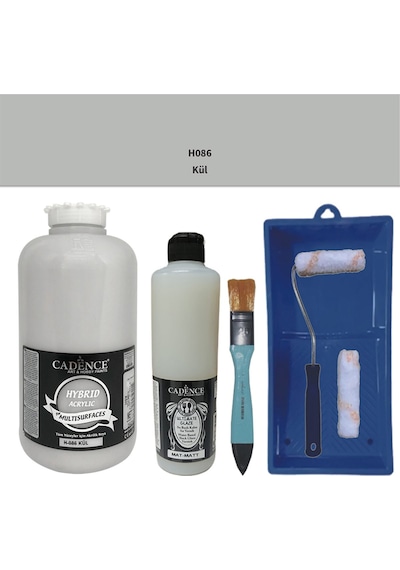 Mobilya Boyası-cadence Multisurface H-086 Kül 2000ml Ultimate Vernik Mat 500ml Saten Rulo Set Kül