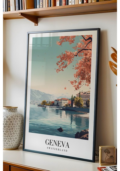 Geneva Switzerland Vintage Seyahat Posteri Çerçeveli Tablo - Premium Leman Gölü Elit Duvar Dekoru Siyah Geneva Switzerland Vintage Seyahat Posteri Çerçeveli Tablo - Premium Leman Gölü Elit Duvar Dekoru Siyah