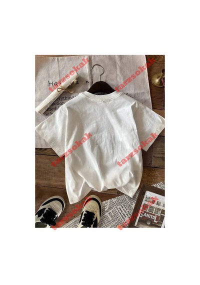 Tarzsokak Beyaz Boyalı Kişilik Yaz O-boyun Temel Üst Tshirt An G