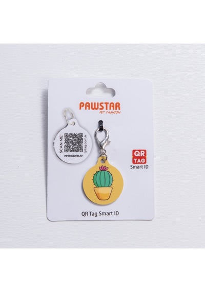 Cactus Desenli Qr Tag Evcil Hayvan Künyesi İsimlik Pet Tag Köpek Künyesi Kedi Künyesi Qr Kodlu Künye Sarı