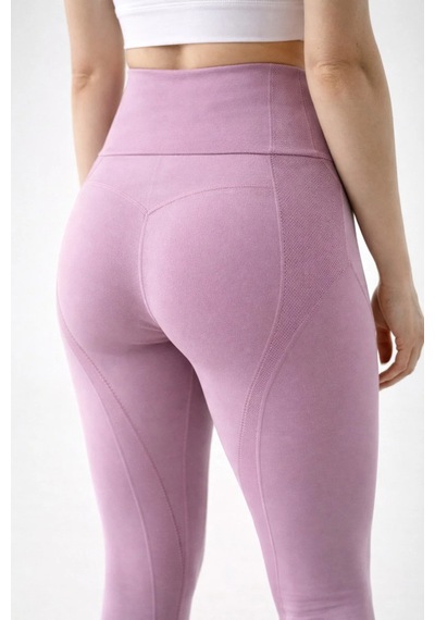 Ayle Moda Yüksek Bel Seamless Spor Tayt Nefes Alan Örme Kumaş Koyu Pembe