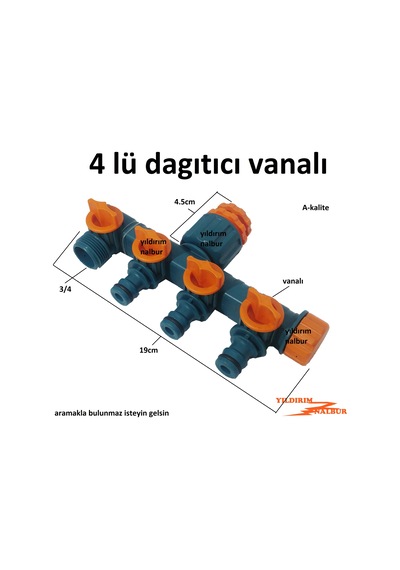 Musluk Hortum Bağlama Aparatı 4 Lü Dağıtıcı Vanalı Plastik Bahçe