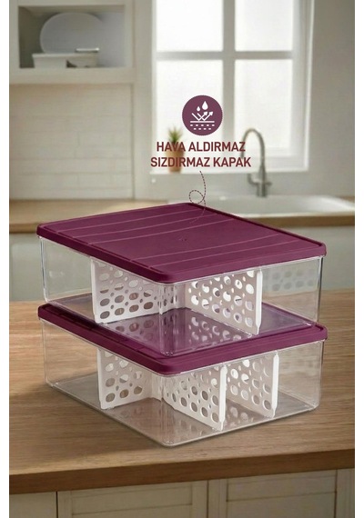 Selka Home 2 Adet 4 Lt. Nora Bölmeli Organizer  Buzdolabı Buzluk Düzenleyici Saklama Kabı