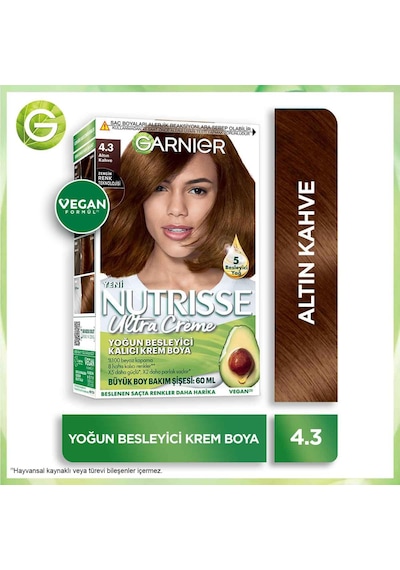 Nutrisse Yoğun Besleyici Kalıcı Krem Saç Boyası 4.3 Altın Kahve