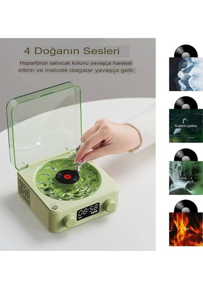 Retro Pikap Hoparlör Kablosuz Bluetooth Plak Tarzı Çalar Stereo Ses Rgb Projeksiyon Lambası Etkili