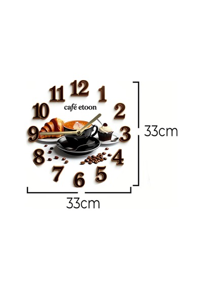 Café Stili Şıklık Siyah Fincanlı Mdf Duvar Saati 33 Cm Sdw330 Renkli