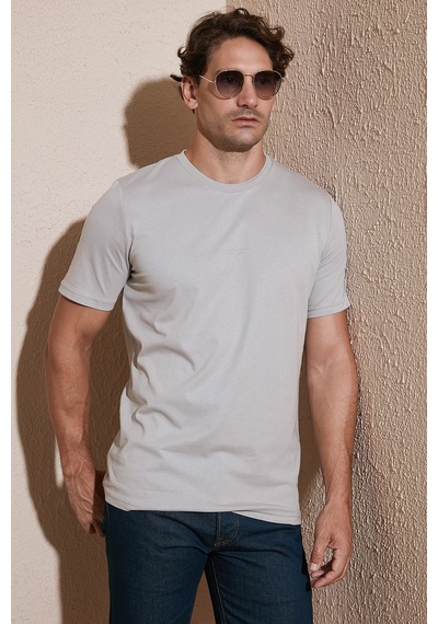 Buratti Pamuklu Baskılı Regular Fit Bisiklet Yaka Erkek T Shirt 59020205 Kül
