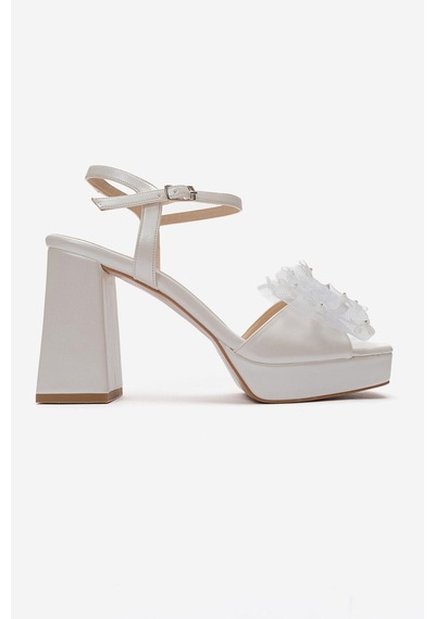 Luvishoes Marısol Sedef Cilt Taşlı Fiyonklu Kadın Topuklu Ayakkabı