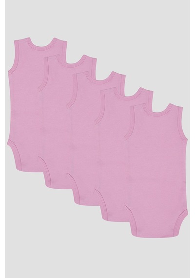 Arma Yıldız %100 Organik Pamuklu Pembe Bebek Atlet Çıtçıtlı Zıbın Body 5'li Paket Pembe