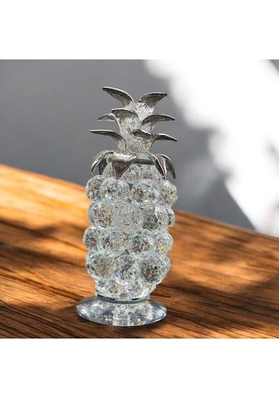 Dekoratif Kristal Cam Tekli Ananas Orta Boy Şeffaf Gümüş