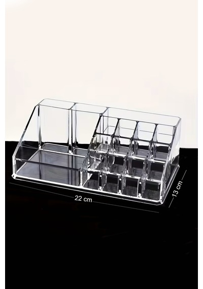 Makri Home Şeffaf Makyaj Organizeri, Uzunluk: 21,5 Cm, Genişlik: 12,5 Cm, Yükseklik: 8 Cm Şeffaf