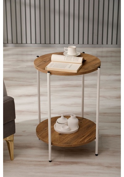 Yuvarlak Tablalı Katlı Sehpa Q42x60 Antrasit Beyaz