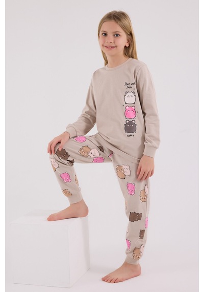 Rolypoly Kız Çocuk Krem Pijama Takımı KREM