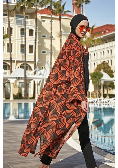 Remsa Mayo Remsa Tesettür Mayo Üzerine Tek Kaftan Kimono Pareo Rp015 Retro Siyah