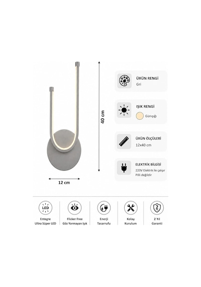 Liva Modern Led Duvar Apliği Günışığı Gri