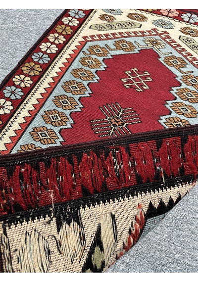 El Dokuma Yağcıbedir Halısı 72x115 Turkuaz Kök Boya Yün Halı Turkuaz