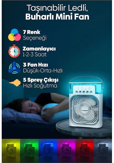 Su Püskürtmeli Şarjlı Usb Hava Serinletici Fan Süper Sessiz Hava Nemlendiricili Masa Fanı