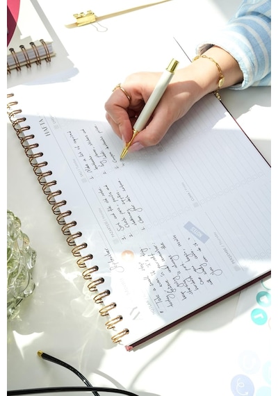 Süresiz Haftalık Masaüstü Planlayıcı 12 Aylık Undated Desk Planner Bordo