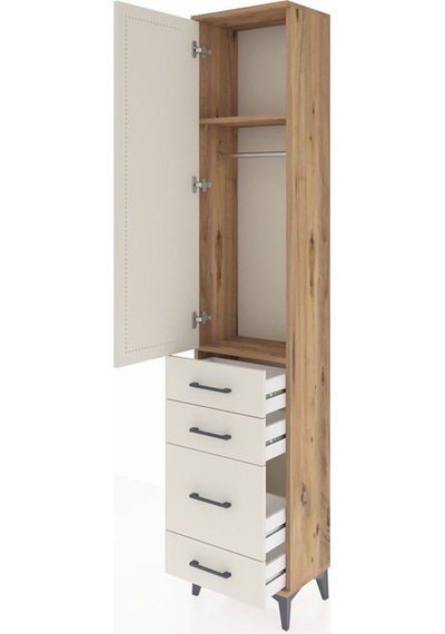 Arges Dolap 2 Raflı 4 Çekmeceli Tek Askılı 44x30x221 Çam-aytaşı Atlas Çam