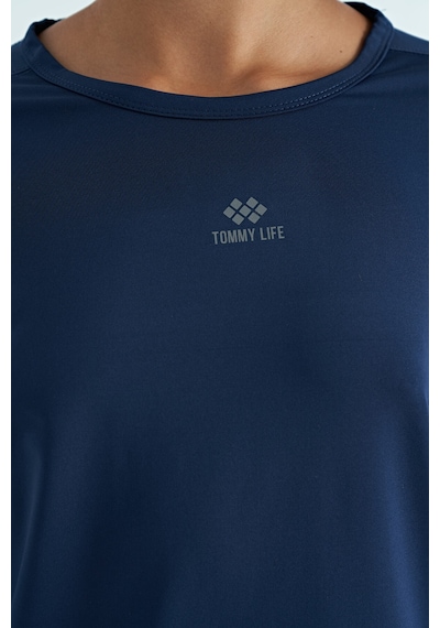 Tommy Life İndigo O Yaka Baskı Detaylı Oversize Kısa Kol Kadın T-shirt - 97263 Indigo