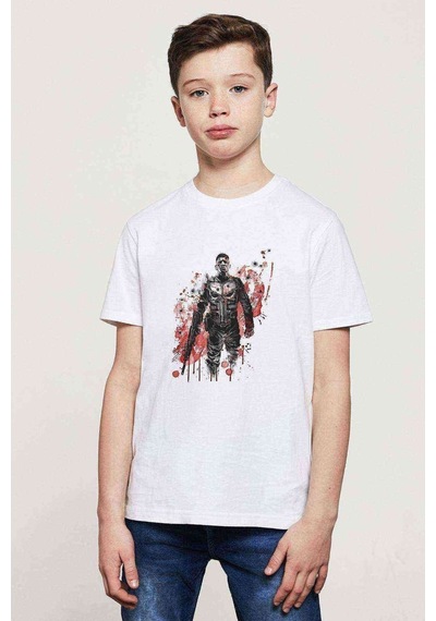 Tshirthane Punisher Baskılı Unisex Çocuk Beyaz T-Shirt