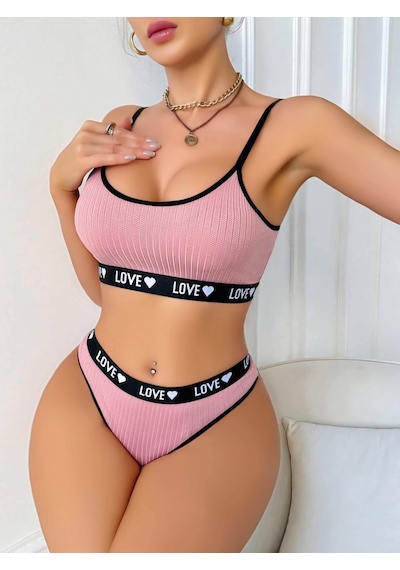 Epilons Zenviar56 Kadın Pembe Love Yazılı Sütyen Kilot Takımı 5167 Zenviar565
