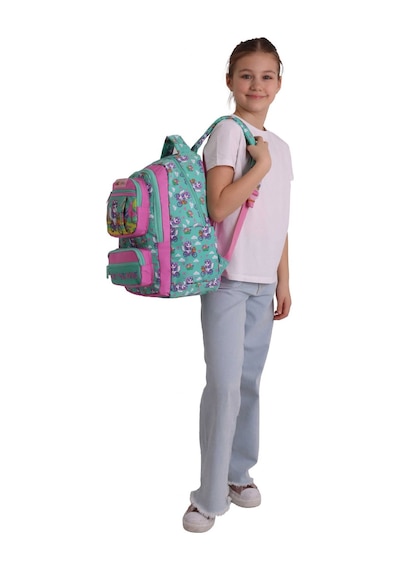 Kaukko Kids Kız Çocuk Bisikletli Kedi Baskılı Cat Bike Altı Bölmeli İlkokul Sırt Çantası - L5328 Çok Renkli