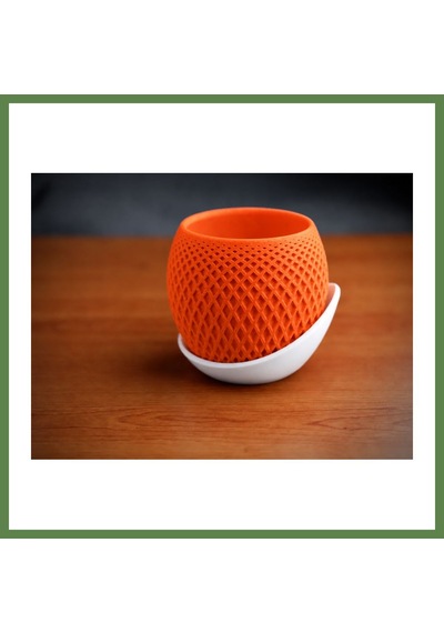 Bezos 3d Baskı Küre Saksı - Kafes Dokulu İki Parçalı Dekoratif Saksı - Turuncu-beyaz Hb006 68588557