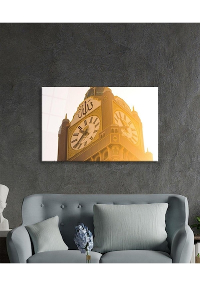 Allah Lafzı Saat Kulesi Dini Duvar Dekoru Cam Tablo 4mm Dayanıklı Temperli Cam
