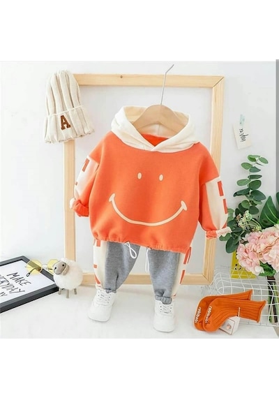 Quzucuk Kids Çocuk Smiley Turuncu Eşofman Seti Turuncu