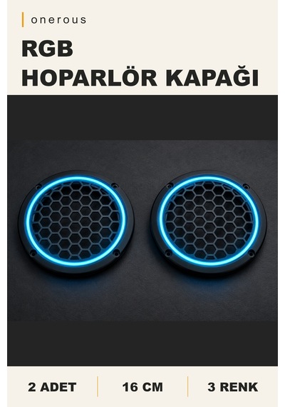 Onerous 2 Adet 16 Cm Rgb Led Hoparlör Kapağı, Kumandalı, 3 Renk Çok Renkli
