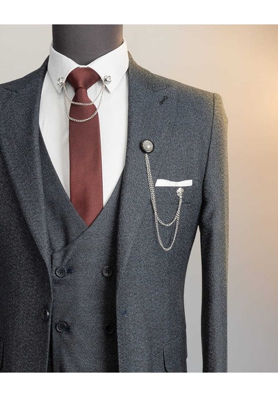 Beystil Sivri Yaka Lacivert Takım Elbise Bezayak- Slim Fit Mavi