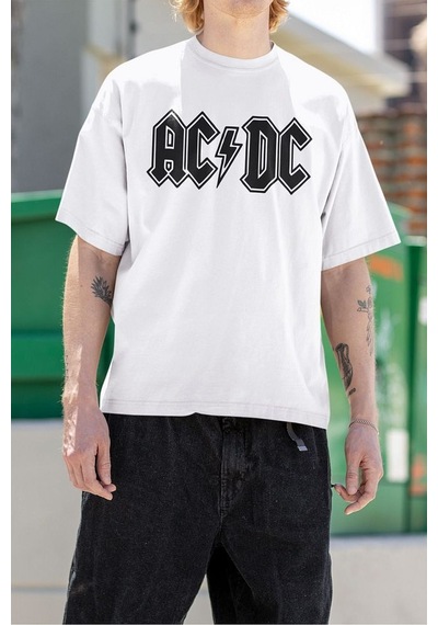 Rock Metal Ac Dc Müzik Grubu Baskılı Oversize Unisex Tişört Beyaz